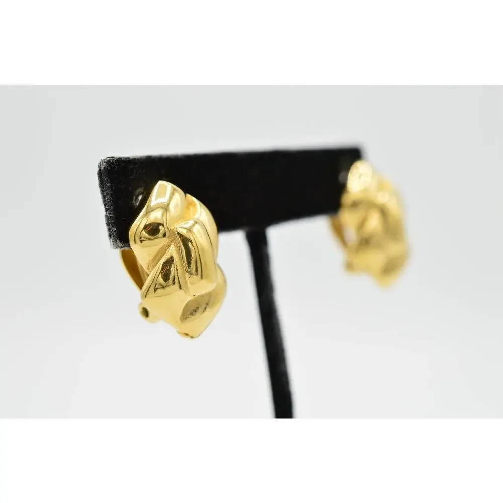 Givenchy Vintage Earrings Clip Shiny Yellow Gold Tone Runway Signed 1980s 9L